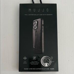 New  MUJJO Black Leather Wallet Case for iPhone 14 Pro Max
